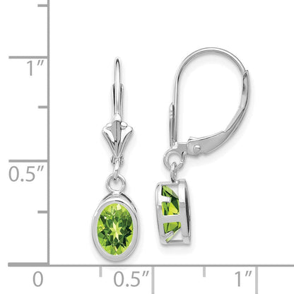 14K Weißgold Ohrhänger mit ovalem Peridot 7x5mm und Klappbrisur