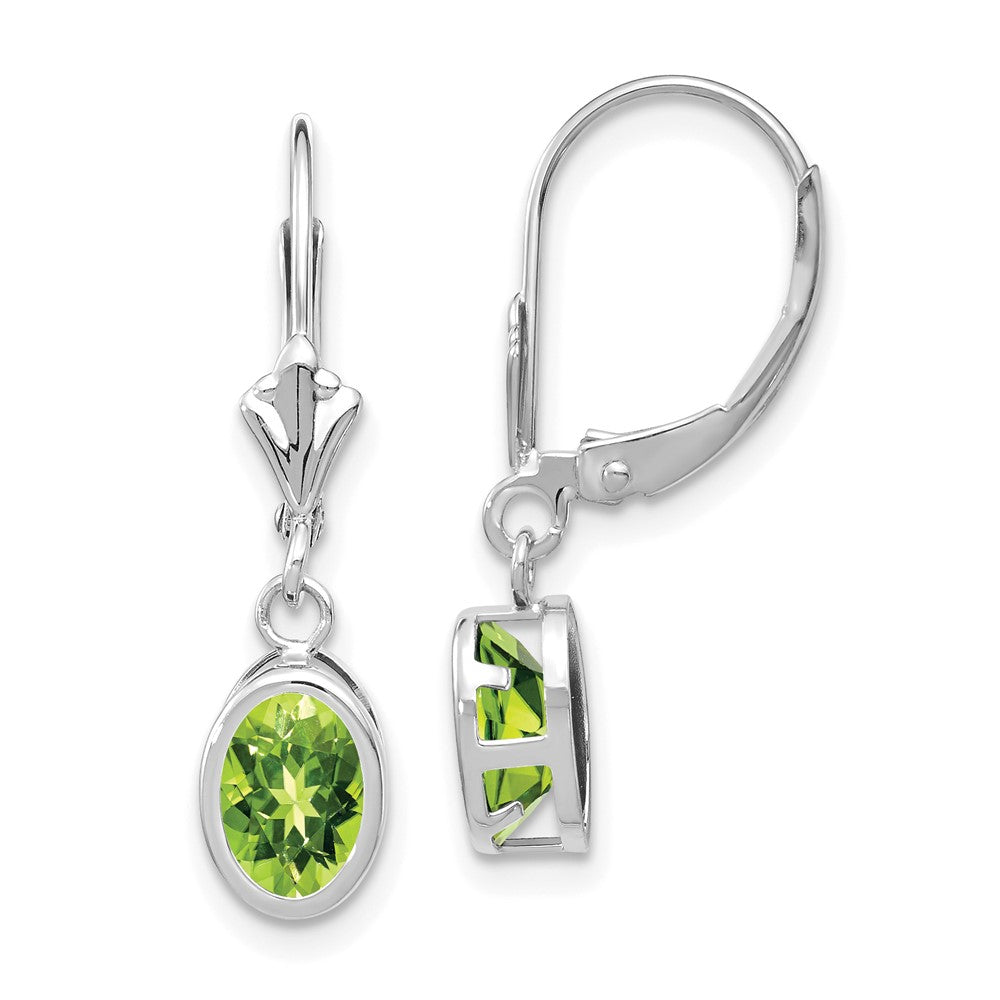 14K Weißgold Ohrhänger mit ovalem Peridot 7x5mm und Klappbrisur