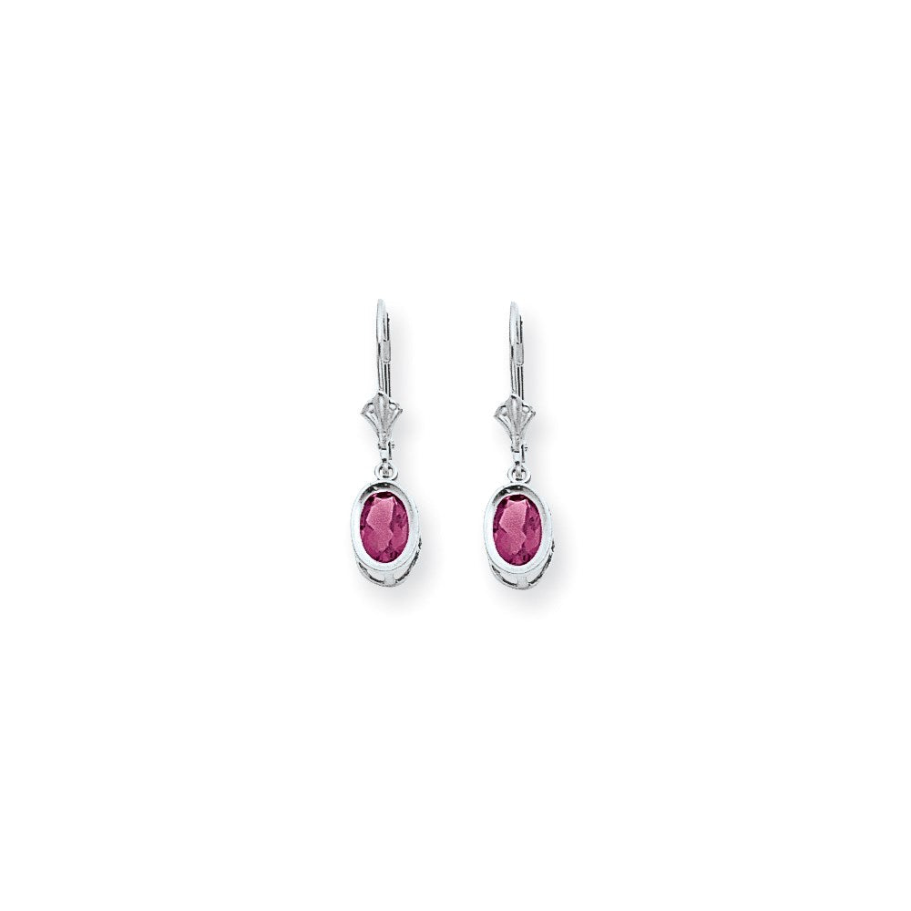 14K Weißgold Ohrhänger mit ovalem 7x5mm Turmalin in Pink und Brisurverschluss