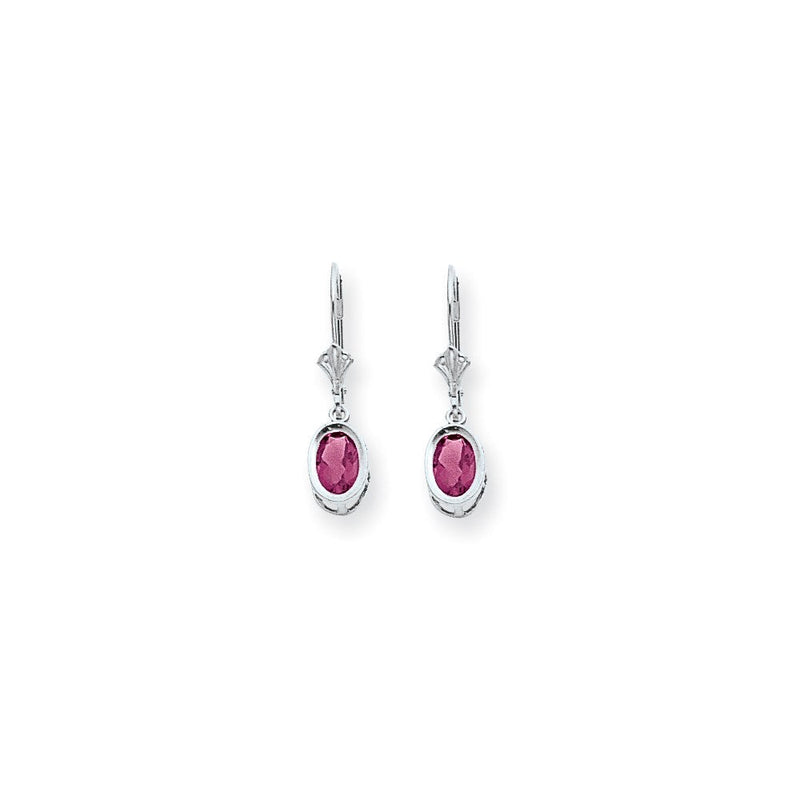 14K Weißgold Ohrhänger mit ovalem 7x5mm Turmalin in Pink und Brisurverschluss