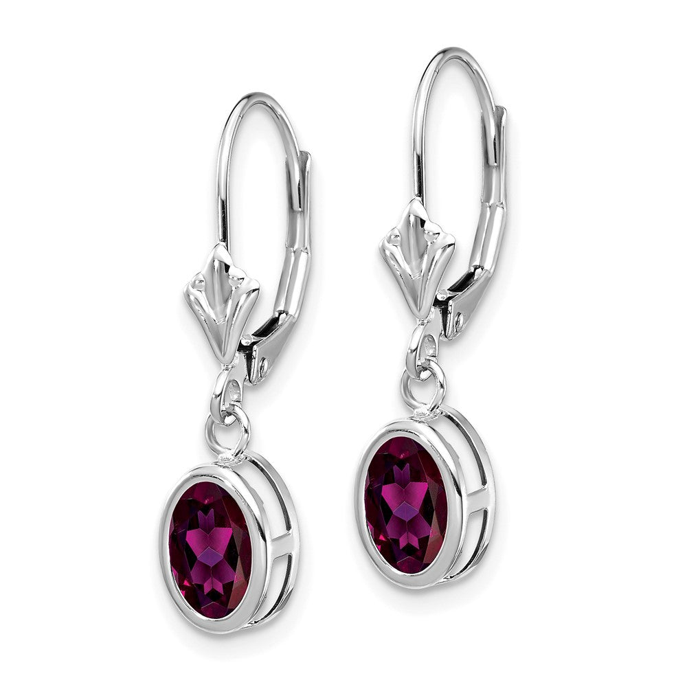 14K Weißgold Rhodolith-Granat Oval Leverback-Ohrhänger
