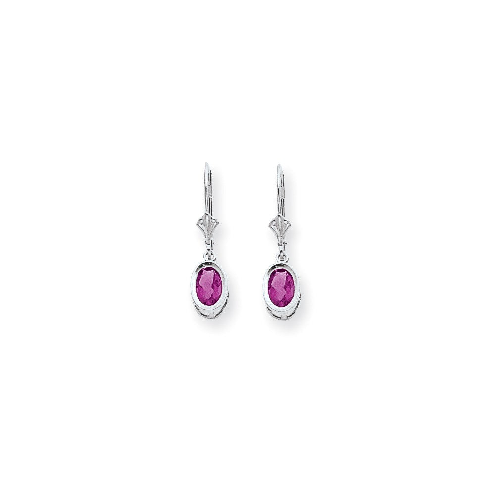 14K Weißgold Ohrringe mit ovalem rosa Saphir 7x5mm und Brisurverschluss