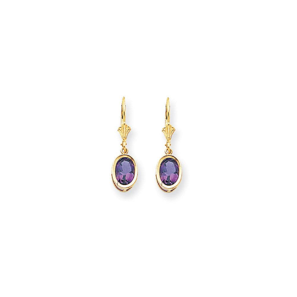 14K Gelbgold Ohrhänger mit ovalem Amethyst im Schachbrettschliff, 8x6 mm, mit Klappbrisur