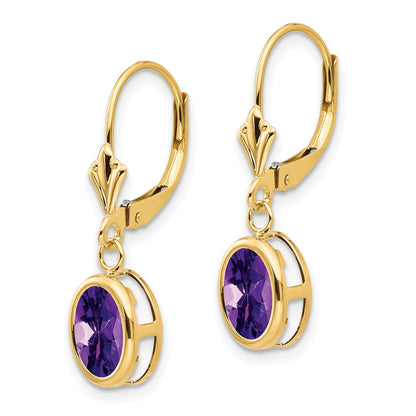 14K Gelbgold Ohrhänger mit ovalem Amethyst, 8x6 mm, Brisur-Verschluss