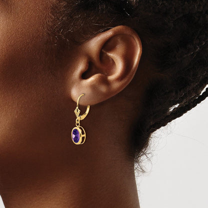 14K Gelbgold Ohrhänger mit ovalem Amethyst, 8x6 mm, Brisur-Verschluss