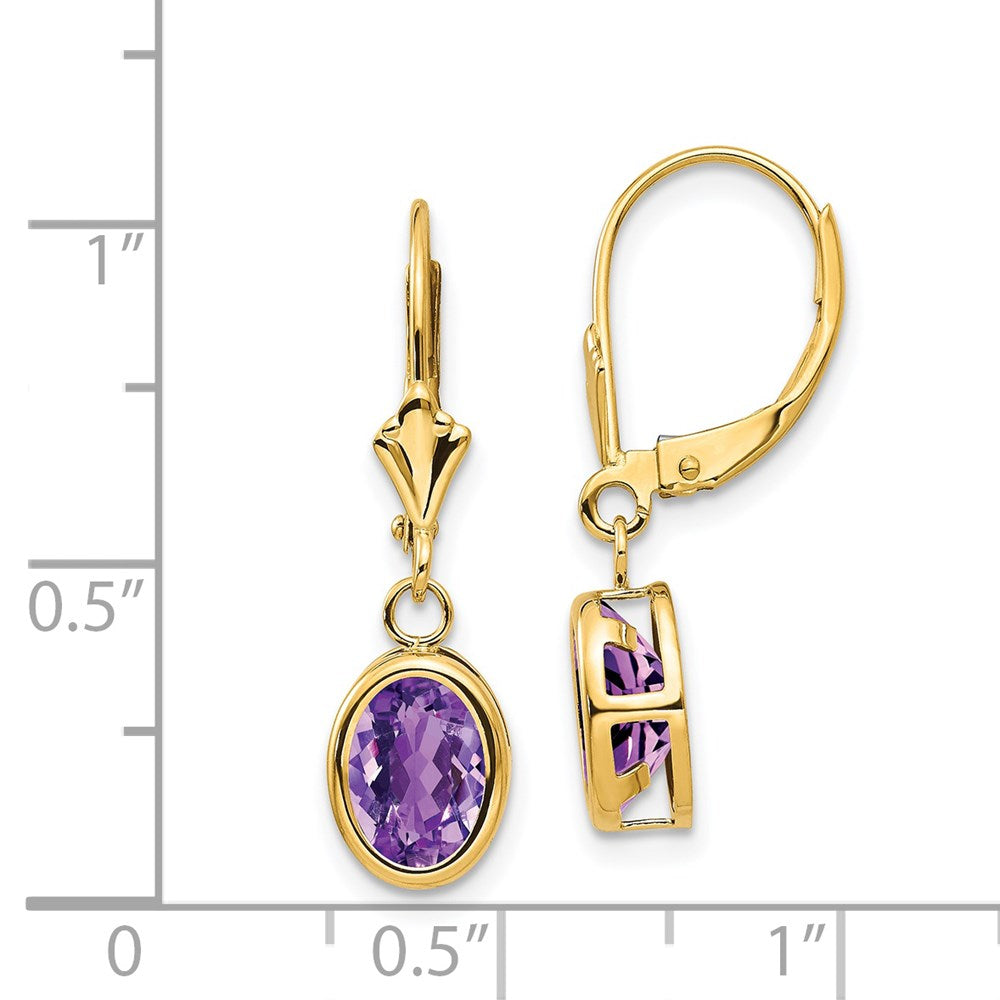 14K Gelbgold Ohrhänger mit ovalem Amethyst, 8x6 mm, Brisur-Verschluss