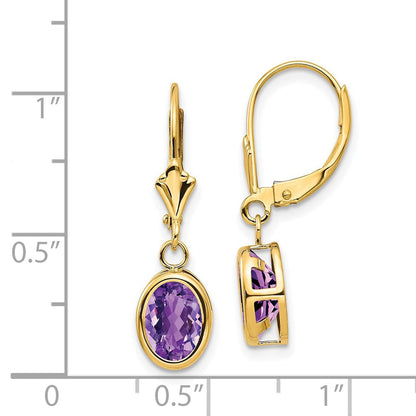 14K Gelbgold Ohrhänger mit ovalem Amethyst, 8x6 mm, Brisur-Verschluss