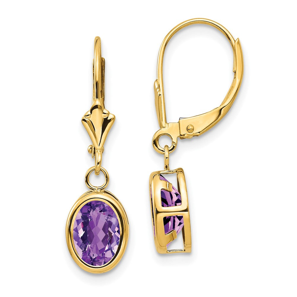 14K Gelbgold Ohrhänger mit ovalem Amethyst, 8x6 mm, Brisur-Verschluss