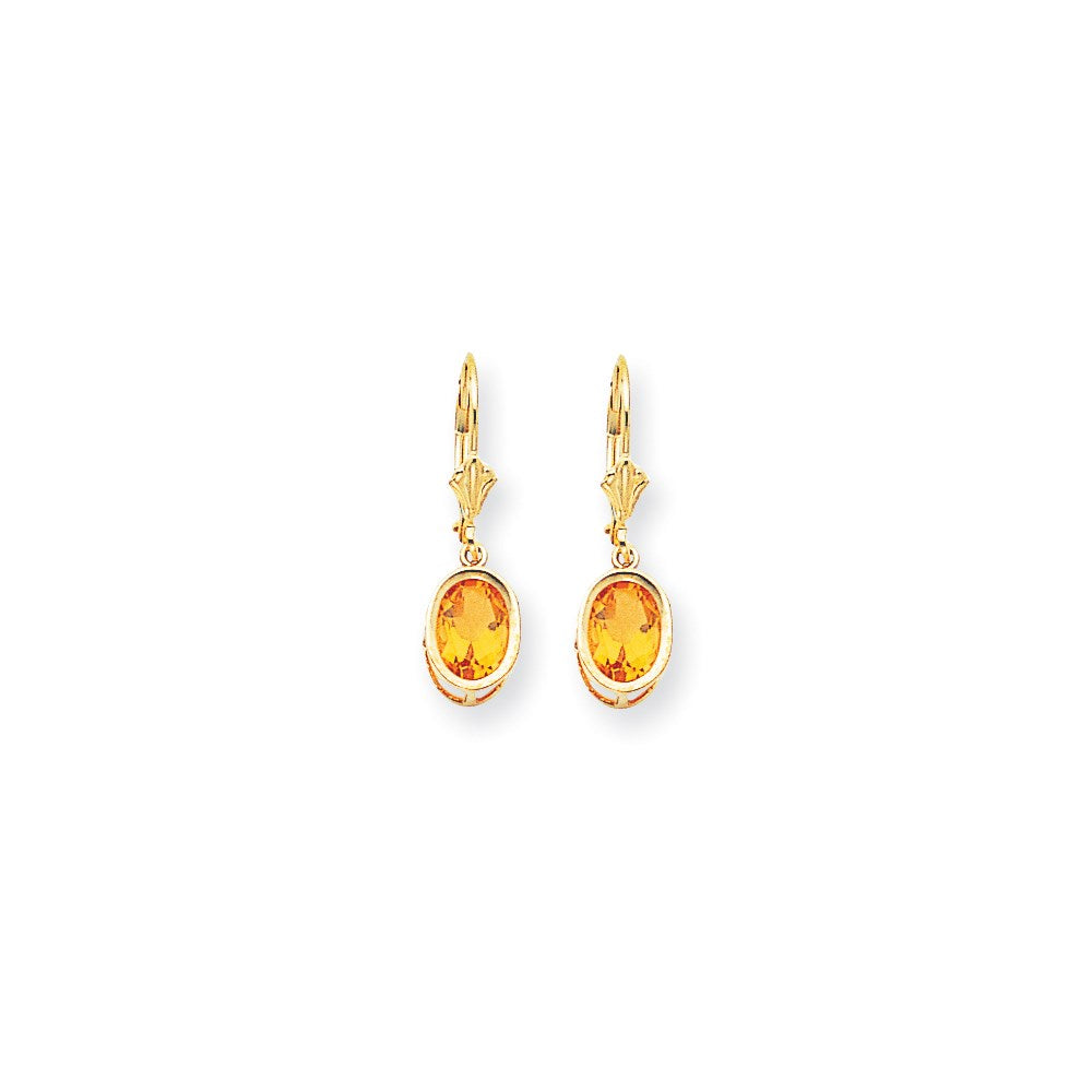 14K Gelbgold Ohrhänger mit ovalem Citrin im Schachbrettschliff (8x6 mm) und Leverback-Verschluss