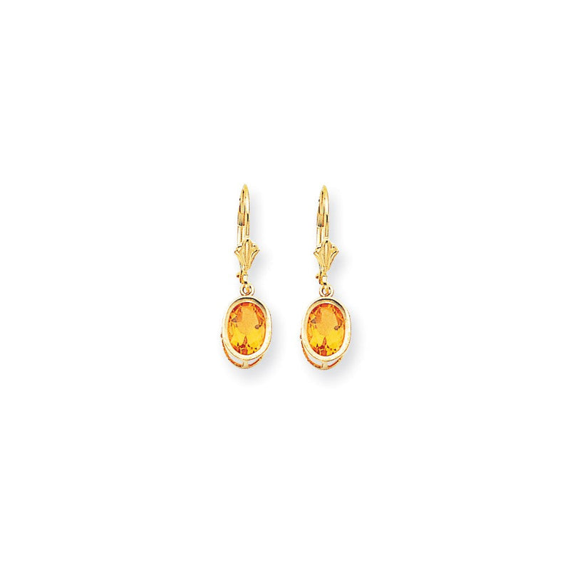 14K Gelbgold Ohrhänger mit ovalem Citrin im Schachbrettschliff (8x6 mm) und Leverback-Verschluss