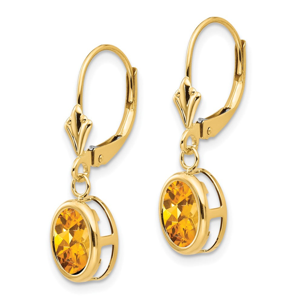 14K Gelbgold Ohrhänger mit ovalem Citrin, 8x6 mm, mit Brisurverschluss