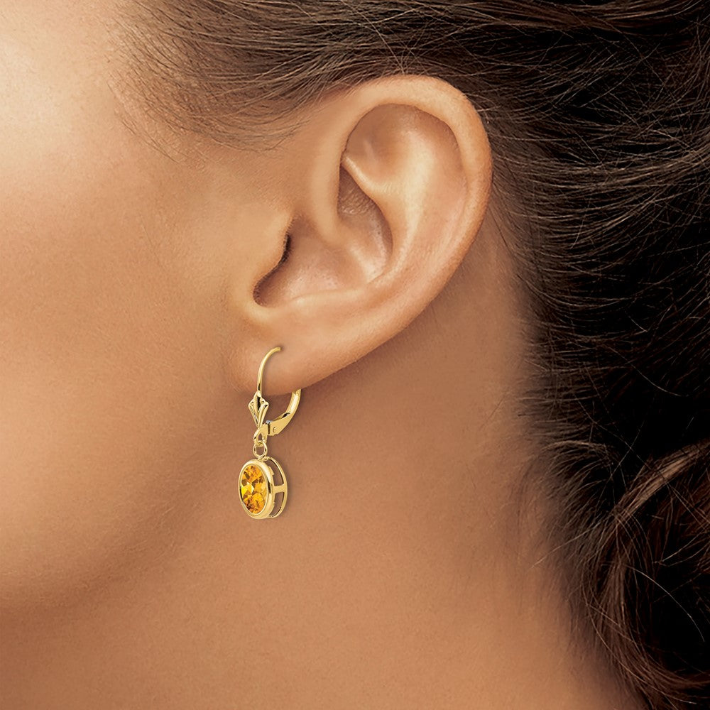 14K Gelbgold Ohrhänger mit ovalem Citrin, 8x6 mm, mit Brisurverschluss