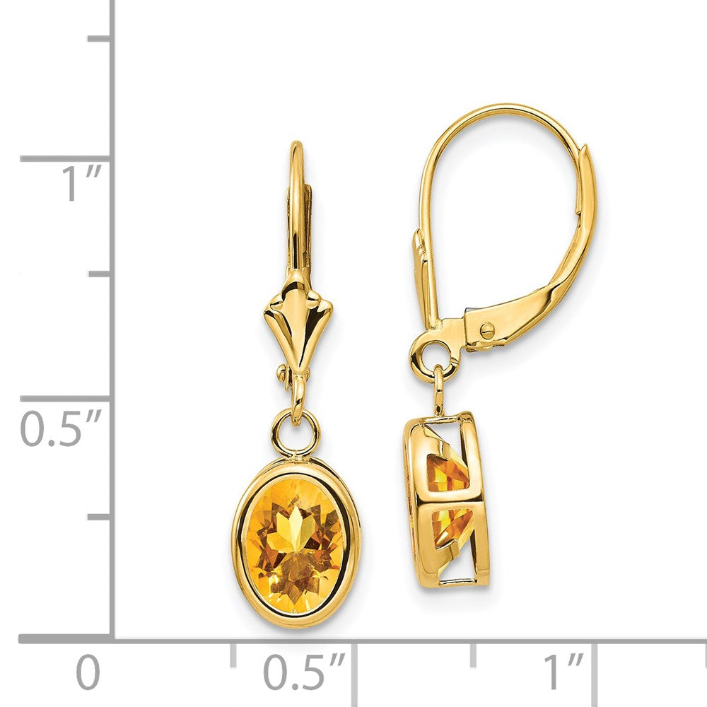 14K Gelbgold Ohrhänger mit ovalem Citrin, 8x6 mm, mit Brisurverschluss