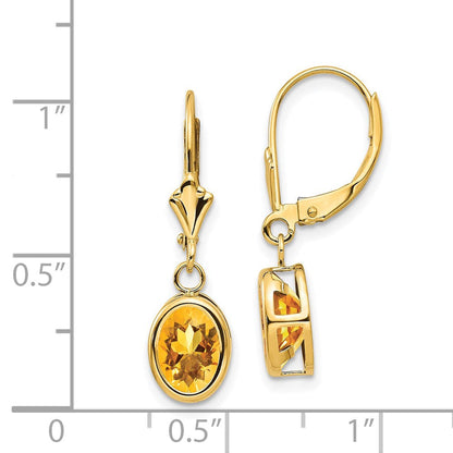 14K Gelbgold Ohrhänger mit ovalem Citrin, 8x6 mm, mit Brisurverschluss