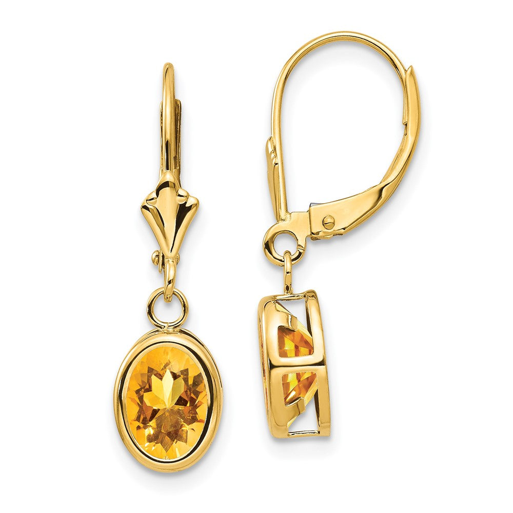 14K Gelbgold Ohrhänger mit ovalem Citrin, 8x6 mm, mit Brisurverschluss