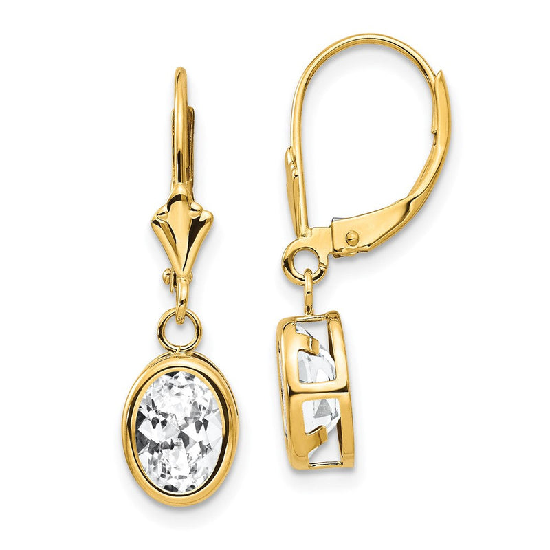 14K Gelbgold Ohrhänger mit ovalem Zirkonia, 8 x 6 mm, mit Leversback-Verschluss