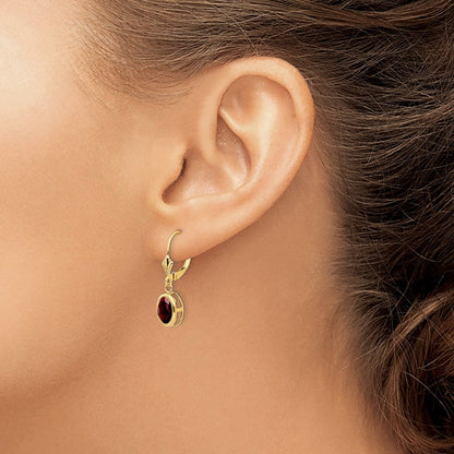 14K Gelbgold Ohrhänger mit ovalem Granat, 8x6mm, mit Leversback-Verschluss