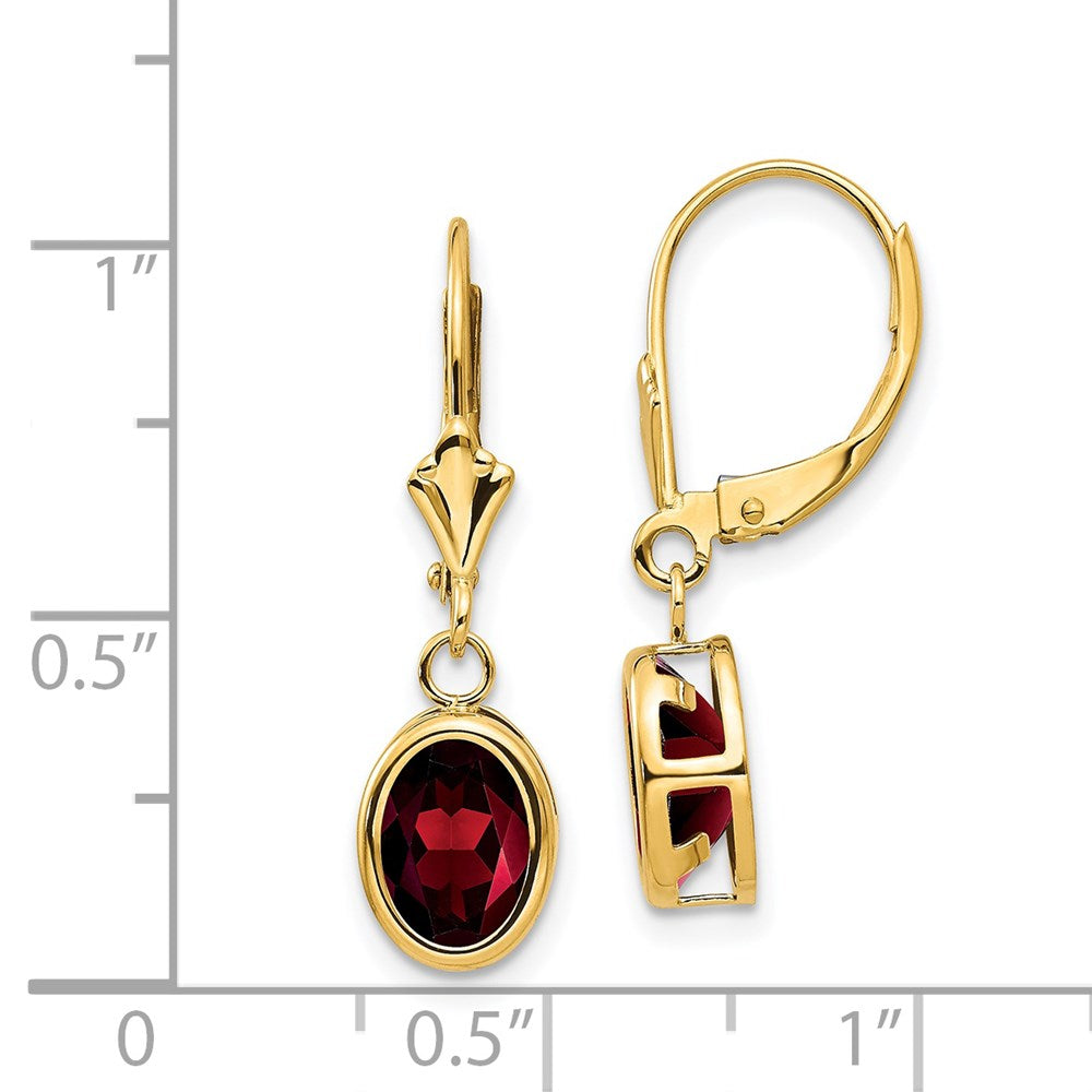 14K Gelbgold Ohrhänger mit ovalem Granat, 8x6mm, mit Leversback-Verschluss