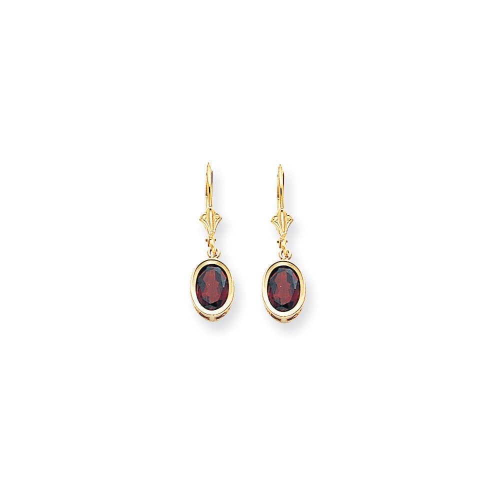 14K Gelbgold Ohrringe mit ovalem Granat im Schachbrettschliff, 8x6mm, Hebelverschluss