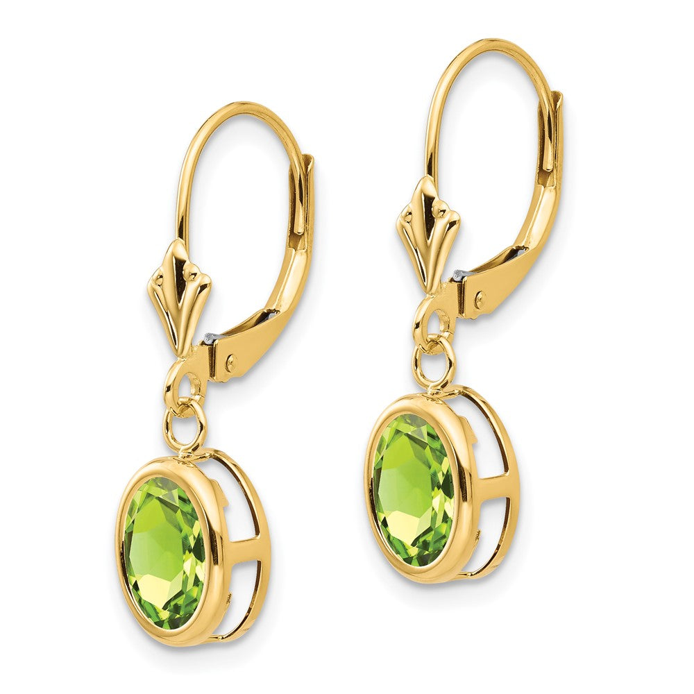 14K Gelbgold Ohrringe mit ovalem Peridot, 8x6mm, Brisur-Verschluss