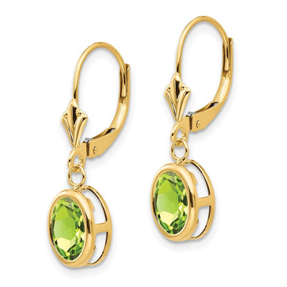 14K Gelbgold Ohrringe mit ovalem Peridot, 8x6mm, Brisur-Verschluss