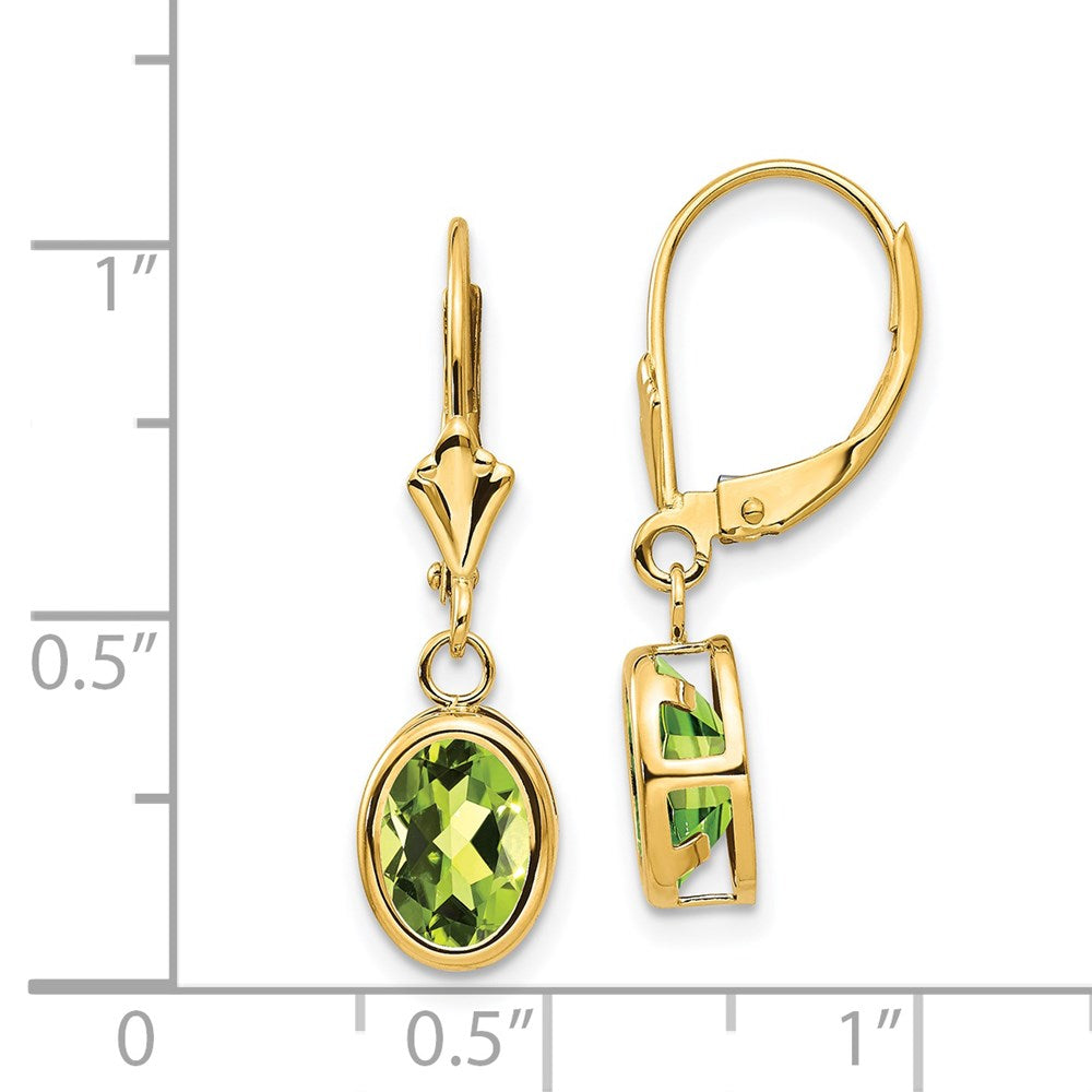 14K Gelbgold Ohrringe mit ovalem Peridot, 8x6mm, Brisur-Verschluss