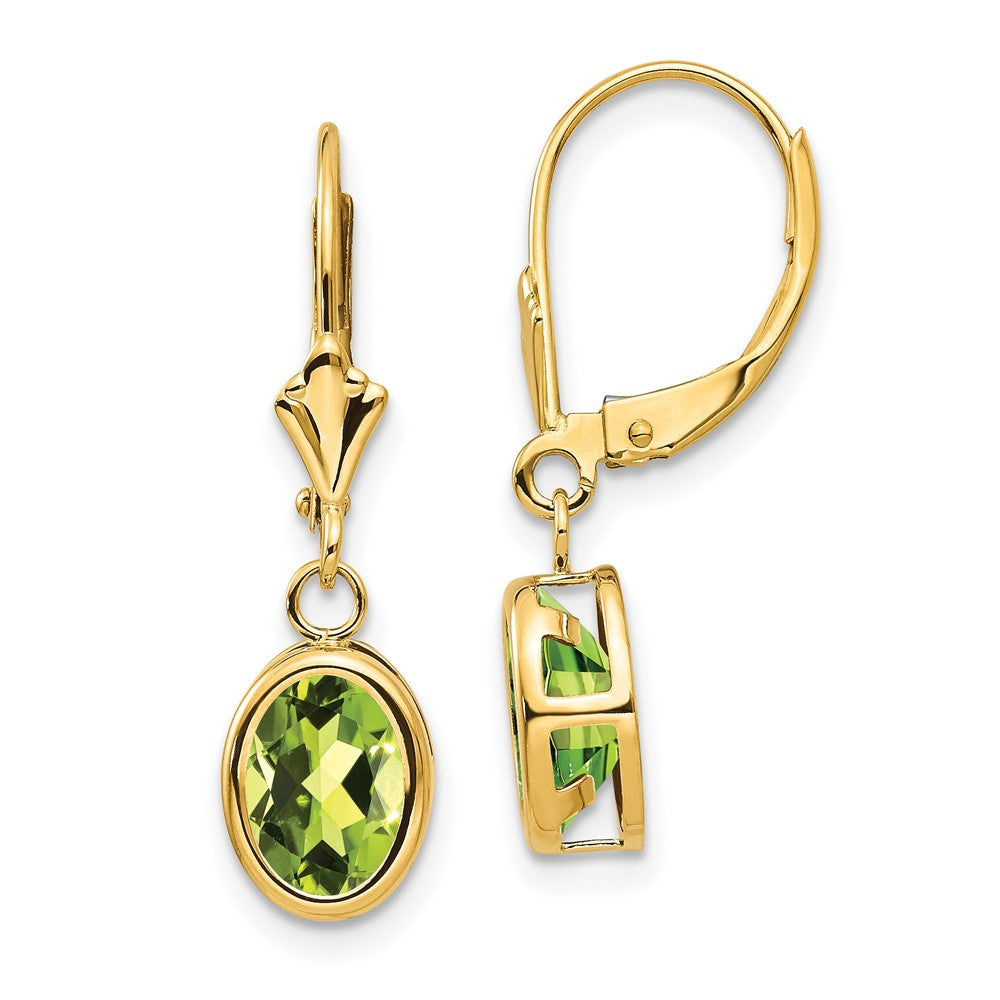 14K Gelbgold Ohrringe mit ovalem Peridot, 8x6mm, Brisur-Verschluss