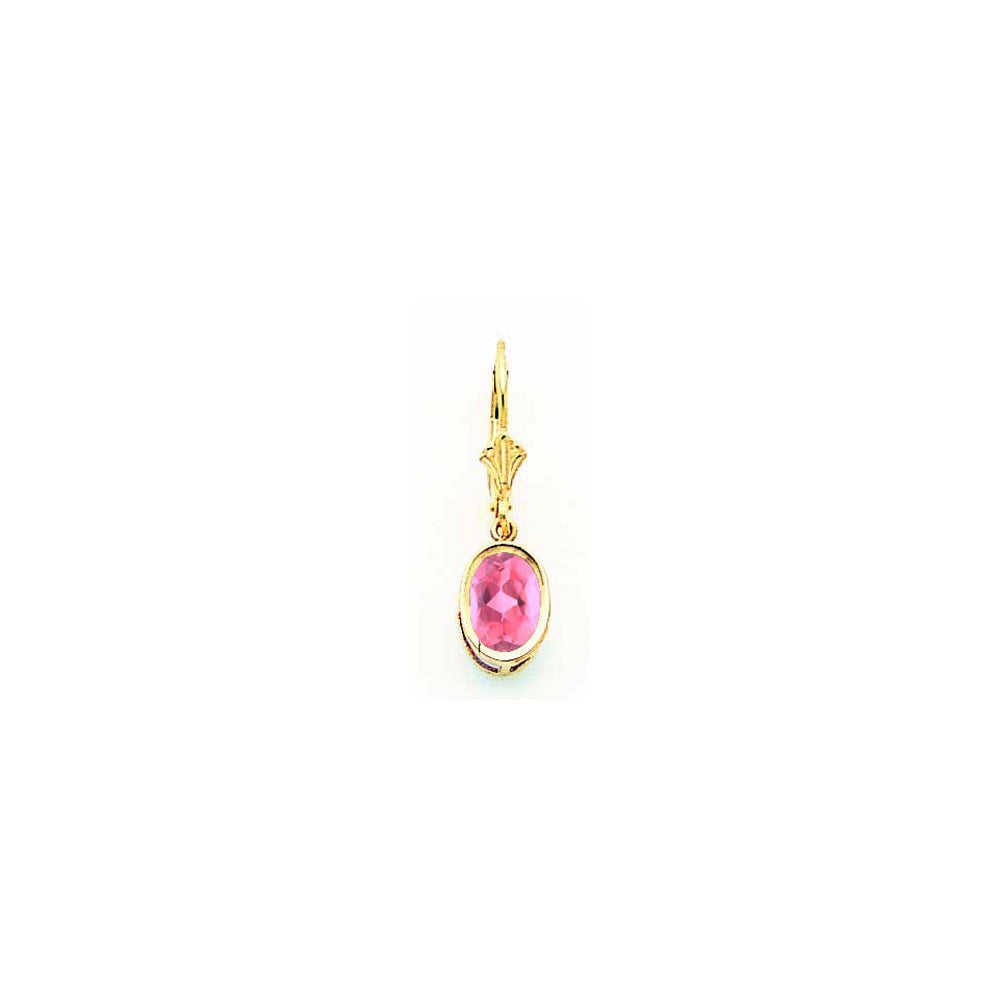 14K Gelbgold Ohrhänger mit ovalem rosa Turmalin, 8 x 6 mm, mit Klappbrisur
