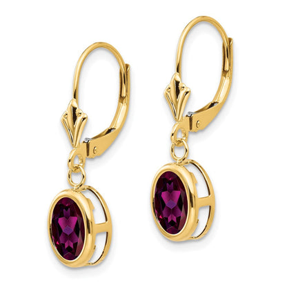 14K Gelbgold Ohrhänger mit ovalem Rhodolith-Granat, 8x6 mm, mit Leverback-Verschluss