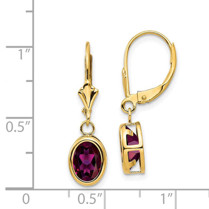 14K Gelbgold Ohrhänger mit ovalem Rhodolith-Granat, 8x6 mm, mit Leverback-Verschluss