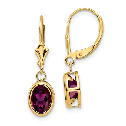 14K Gelbgold Ohrhänger mit ovalem Rhodolith-Granat, 8x6 mm, mit Leverback-Verschluss