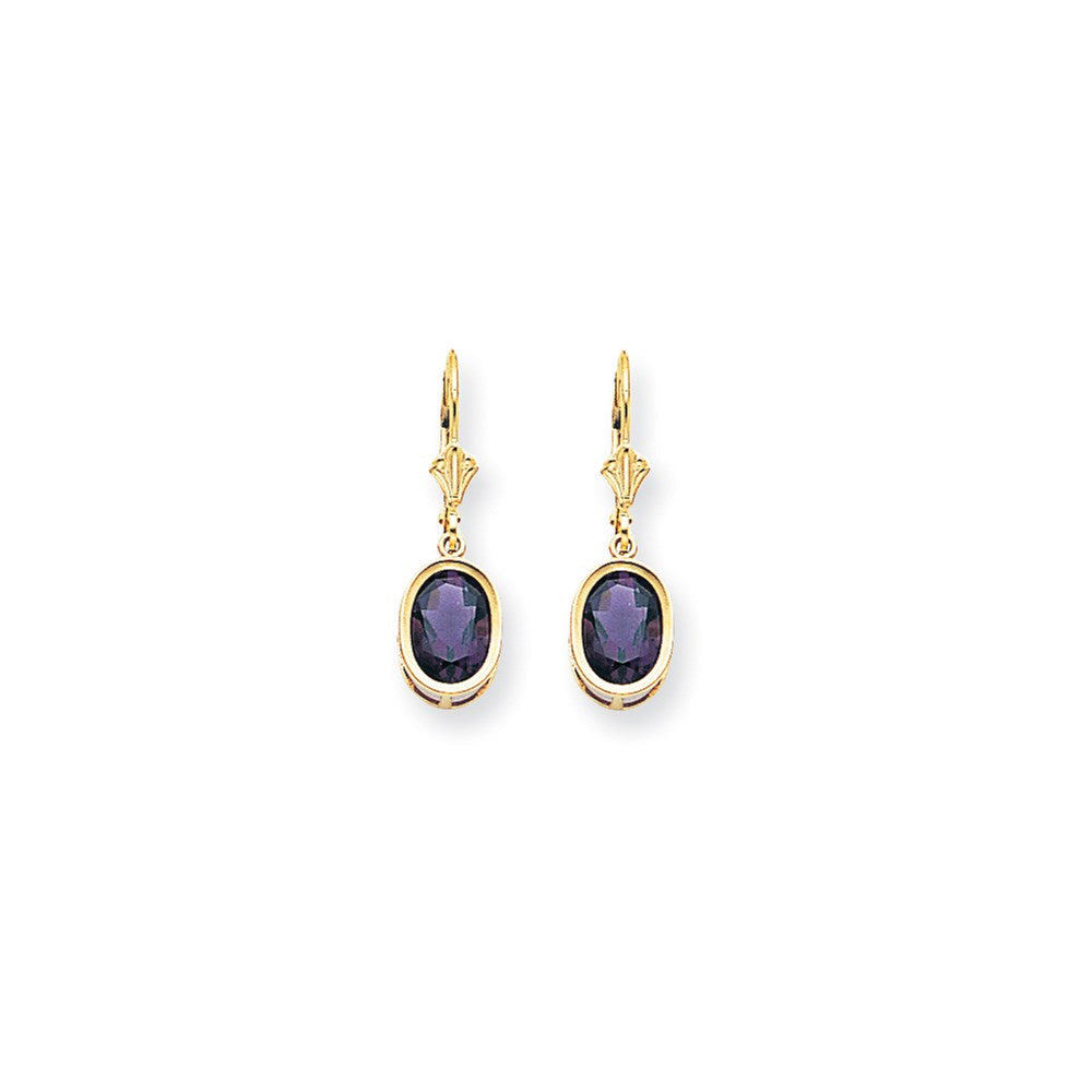 14K Gelbgold Ohrhänger mit ovalem Amethyst im Schachbrettschliff, 9x7 mm, mit Leverback-Verschluss