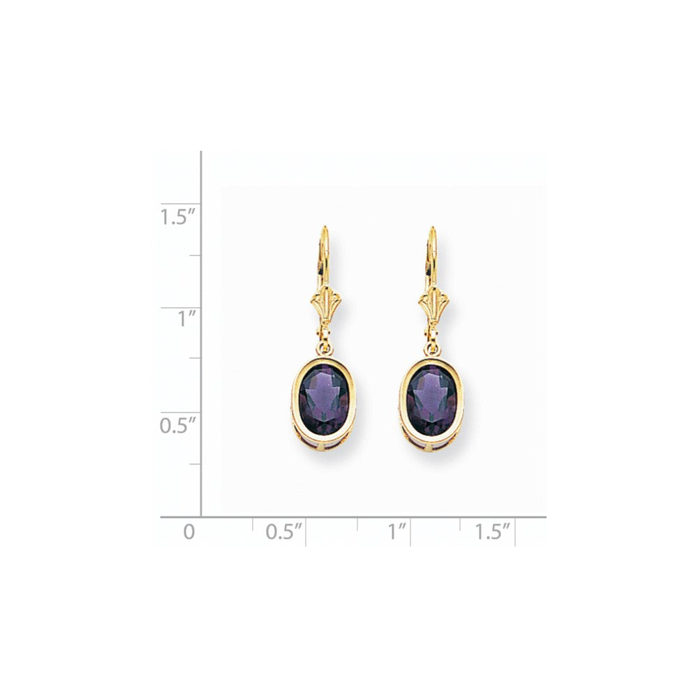 14K Gelbgold Ohrhänger mit ovalem Amethyst 9 x 7 mm und Leverback-Verschluss