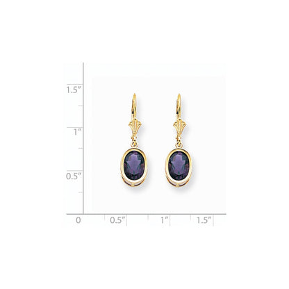 14K Gelbgold Ohrhänger mit ovalem Amethyst 9 x 7 mm und Leverback-Verschluss