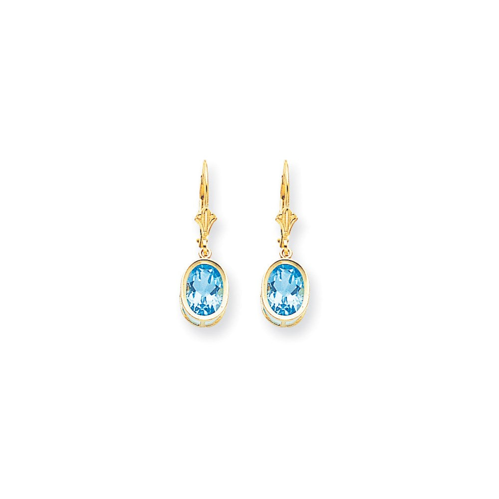 14K Gelbgold Ohrhänger mit ovalem Blautopas im Karoschliff, 9 x 7 mm, mit Ankerverschluss