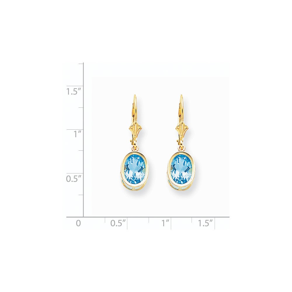 14K Gold Ohrringe mit ovalem blauem Topas, 9x7 mm, mit Klappbrisur