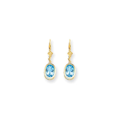 14K Gold Ohrringe mit ovalem blauem Topas, 9x7 mm, mit Klappbrisur