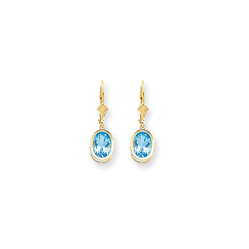 14K Gold Ohrringe mit ovalem blauem Topas, 9x7 mm, mit Klappbrisur