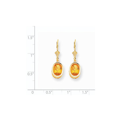 14K Gelbgold Ohrringe mit ovalem Citrin, 9 x 7 mm, mit Brisurverschluss