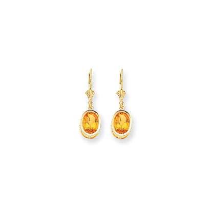 14K Gelbgold Ohrringe mit ovalem Citrin, 9 x 7 mm, mit Brisurverschluss