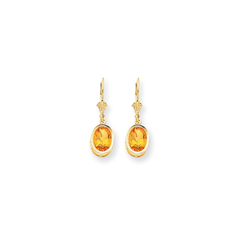 14K Gelbgold Ohrringe mit ovalem Citrin, 9 x 7 mm, mit Brisurverschluss