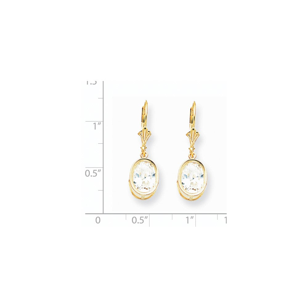 14K Gelbgold Ohrhänger mit ovalem Zirkonia, 9 x 7 mm, mit Brisurverschluss