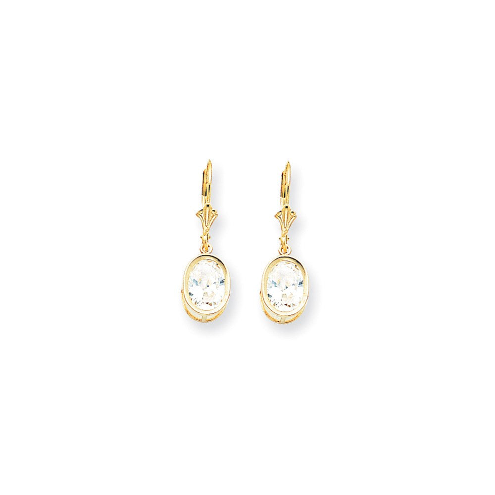 14K Gelbgold Ohrhänger mit ovalem Zirkonia, 9 x 7 mm, mit Brisurverschluss