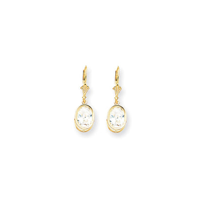 14K Gelbgold Ohrhänger mit ovalem Zirkonia, 9 x 7 mm, mit Brisurverschluss