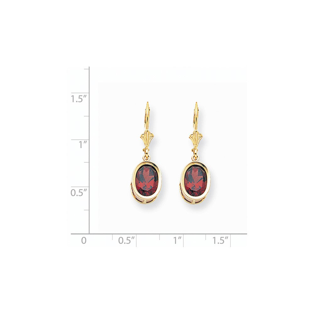 14K Gelbgold Ohrringe mit ovalem Granat, 9x7 mm, Leverback-Verschluss