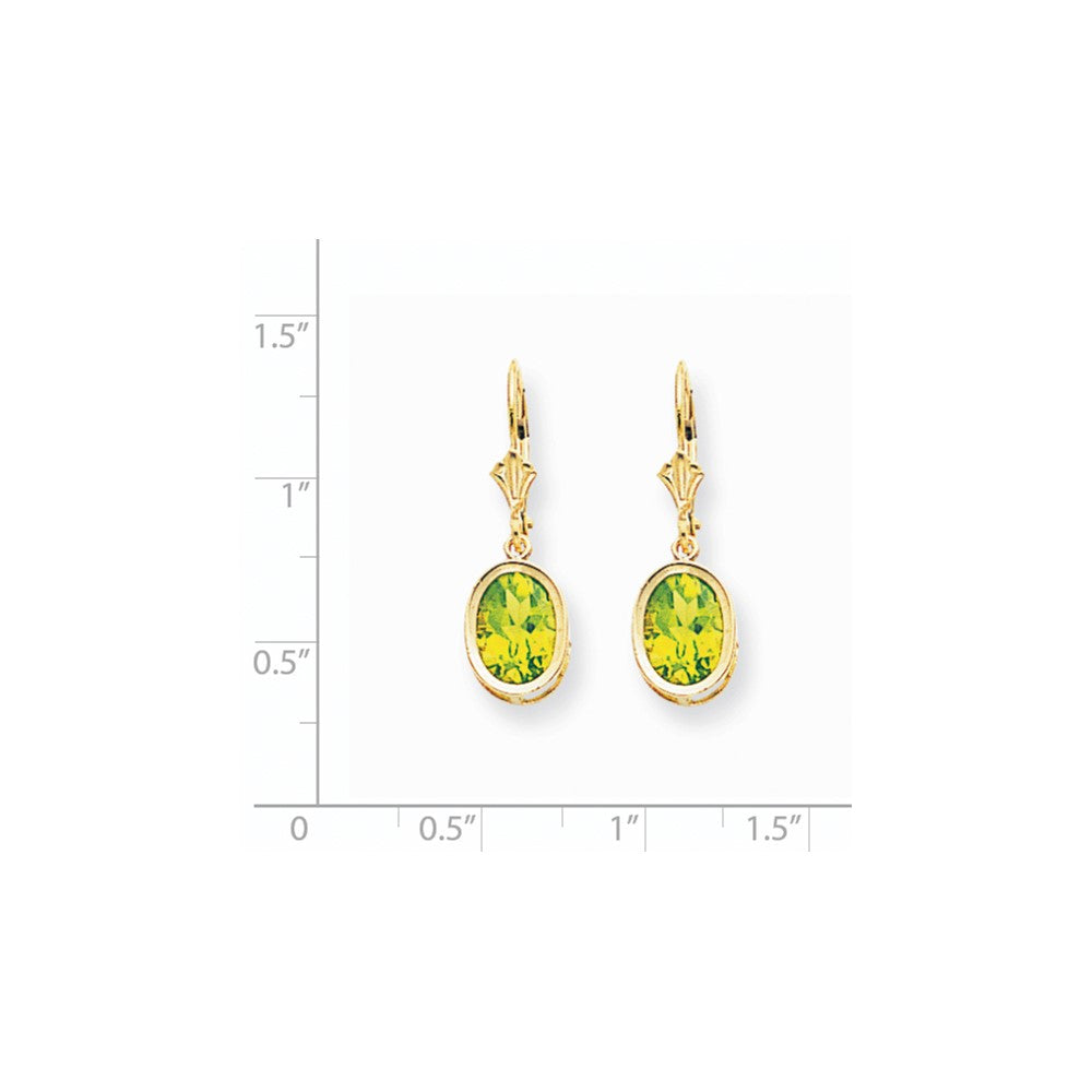 14K Gelbgold Ohrhänger mit ovalem Peridot 9x7 mm und Klappbrisur