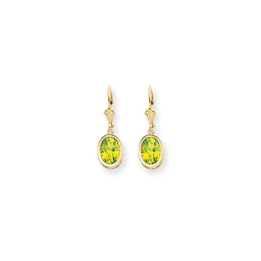 14K Gelbgold Ohrhänger mit ovalem Peridot 9x7 mm und Klappbrisur