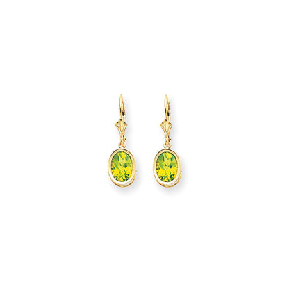 14K Gelbgold Ohrhänger mit ovalem Peridot 9x7 mm und Klappbrisur