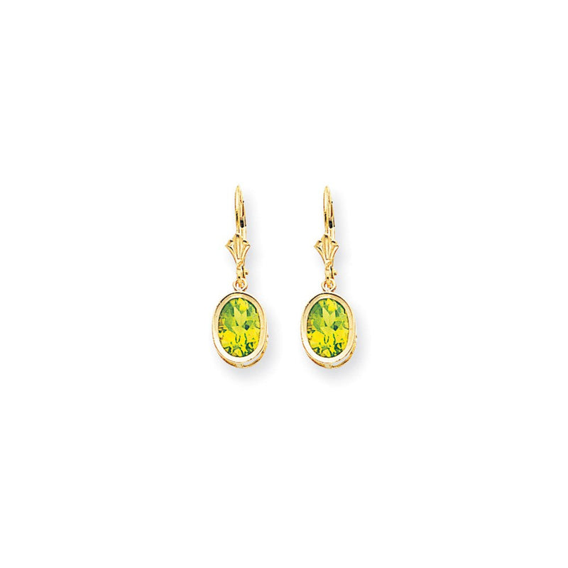 14K Gelbgold Ohrhänger mit ovalem Peridot 9x7 mm und Klappbrisur