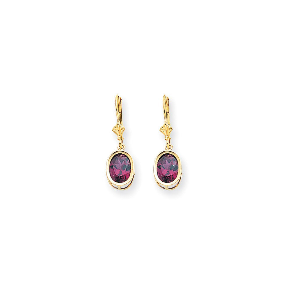 14K Gelbgold Ohrringe mit ovalem Rhodolith-Granat 9 x 7 mm und Brisur-Verschluss